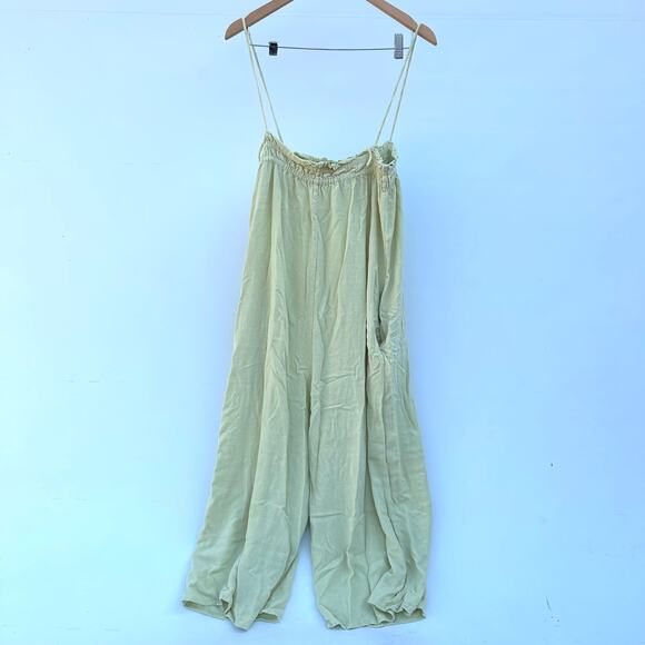 Ali Golden Elastic Jumper Jumpsuit Linen Yellow Citron Wide Leg Alienates Large - Picture 6 of 9